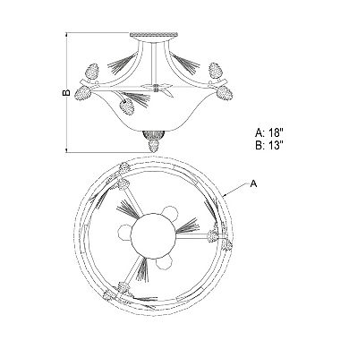 Sierra 18-in W Bronze Rustic Pinecone Bowl Semi Flush Mount Ceiling Light Cream Glass