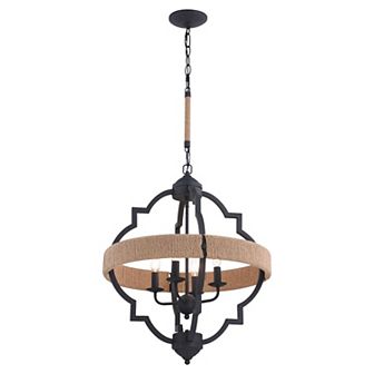 Beaumont Gray and Natural Rope Farmhouse Cage Pendant Light Fixture