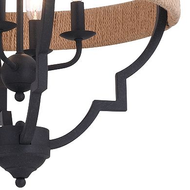 Beaumont Gray and Natural Rope Farmhouse Cage Pendant Light Fixture