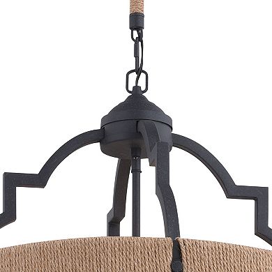 Beaumont Gray and Natural Rope Farmhouse Cage Pendant Light Fixture