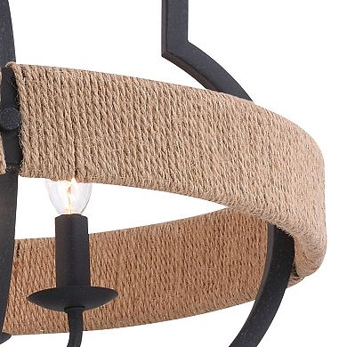 Beaumont Gray and Natural Rope Farmhouse Cage Pendant Light Fixture