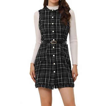 Women's Elegant Vintage Button Round Neck Sleeveless A-line Plaid Dress