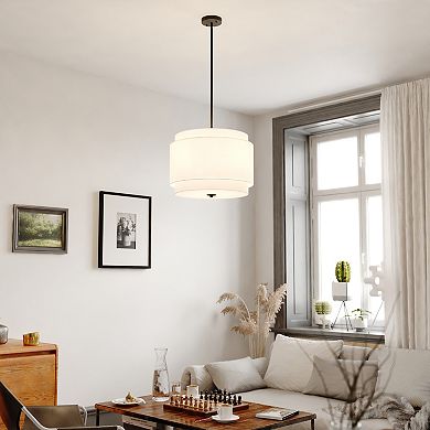 Burnaby 4 Light Mid-Century Modern Drum Pendant Fixture with White Linen Fabric Shade