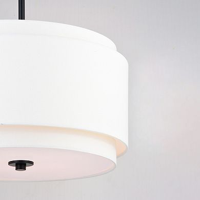 Burnaby 4 Light Mid-Century Modern Drum Pendant Fixture with White Linen Fabric Shade