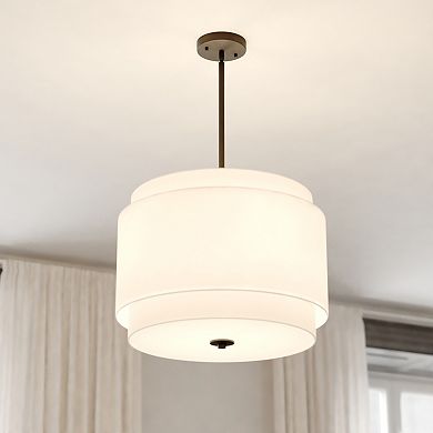 Burnaby 4 Light Mid-Century Modern Drum Pendant Fixture with White Linen Fabric Shade