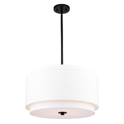 Burnaby 4 Light Mid Century Modern Drum Pendant Fixture with White Linen Fabric Shade