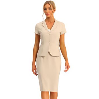 Women's Business 2 pc Suit Set Short Sleeve Blazer Jacket Pencil Skirt