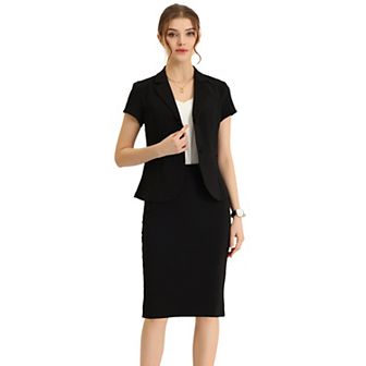 Women's Business 2 pc Suit Set Short Sleeve Blazer Jacket Pencil Skirt