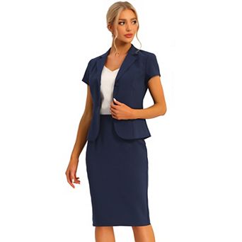 Women's Business 2 pc Suit Set Short Sleeve Blazer Jacket Pencil Skirt