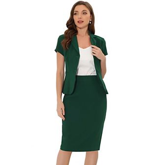 Women's Business 2 pc Suit Set Short Sleeve Blazer Jacket Pencil Skirt