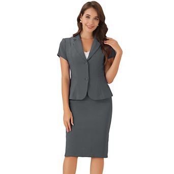 Women's Business 2 pc Suit Set Short Sleeve Blazer Jacket Pencil Skirt