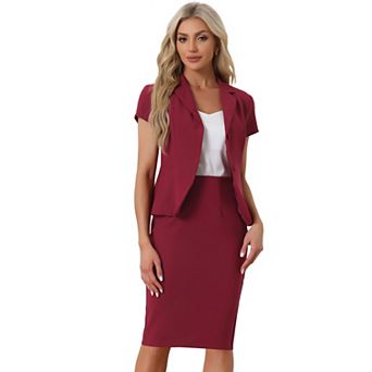 Women's Business 2 pc Suit Set Short Sleeve Blazer Jacket Pencil Skirt