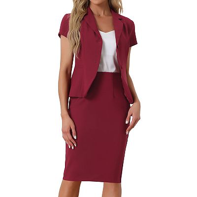 Women's Business 2 Piece Suit Set Short Sleeve Blazer Jacket Pencil Skirt