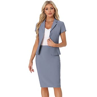 Women's Business 2 pc Suit Set Short Sleeve Blazer Jacket Pencil Skirt