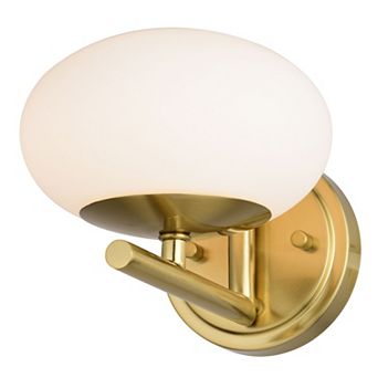 Sloane LED Gold Satin Brass Mid-Century Modern Wall Sconce Light Fixture with White Glass Globe