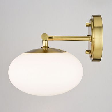Sloane LED Gold Satin Brass Mid-Century Modern Wall Sconce Light Fixture with White Glass Globe