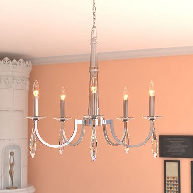 Hoyne 5 Light Crystal and Polished Nickel Candle Chandelier