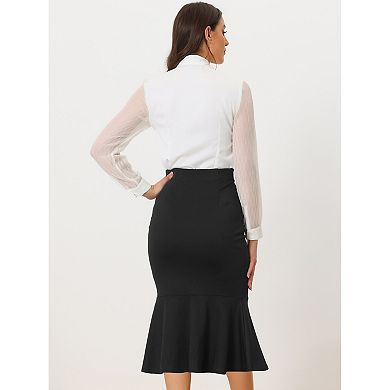 Midi Skirt For Women's High Waist Elegant Button Decor Stretch Mermaid Skirts