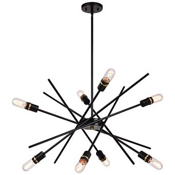 Halsted Black and Satin Brass Mid-Century Modern Sputnik Pendant Light Fixture