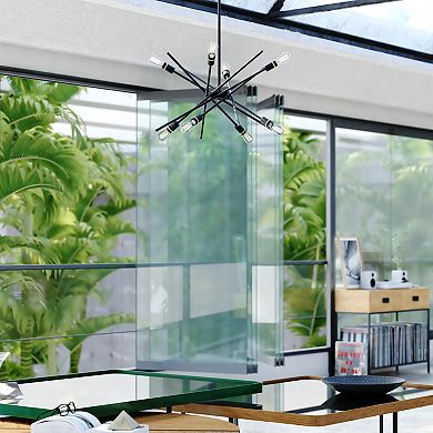 Halsted Black and Satin Brass Mid-Century Modern Sputnik Pendant Light Fixture