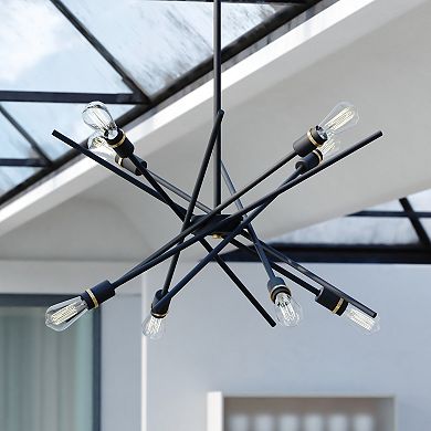 Halsted Black and Satin Brass Mid-Century Modern Sputnik Pendant Light Fixture