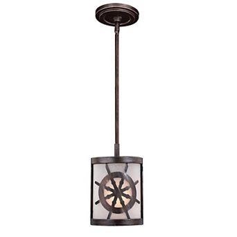 Nautique Bronze Coastal Drum Mini Pendant Ceiling Light White Glass