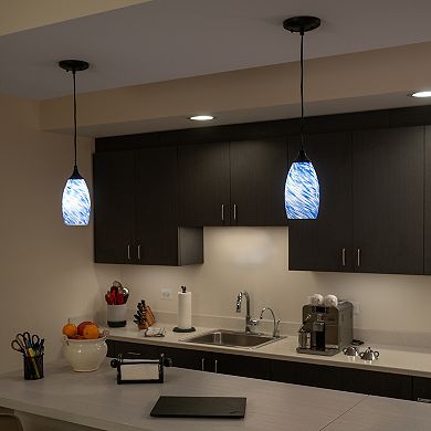 Milano Mini Pendant Ceiling Light Fixture with Blue Swirl Art Glass