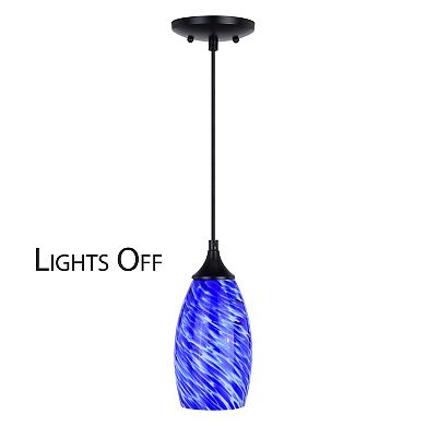 Milano Mini Pendant Ceiling Light Fixture with Blue Swirl Art Glass