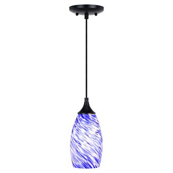 Milano Mini Pendant Ceiling Light Fixture with Blue Swirl Art Glass