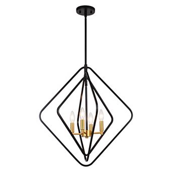 Brady 4 Light Black and Satin Brass Contemporary Geometric Cage Pendant Light