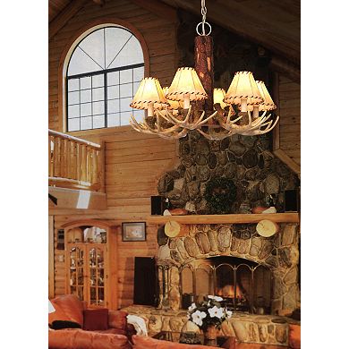 Lodge 6 Light Cream Rustic Antler Chandelier