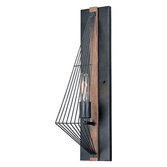 Dearborn 1 Light Black Oak Geometric Wire Cage Flush Wall Sconce