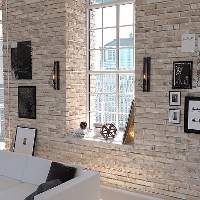 Dearborn 1 Light Black Oak Geometric Wire Cage Flush Wall Sconce