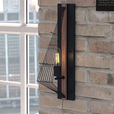 Dearborn 1 Light Black Oak Geometric Wire Cage Flush Wall Sconce