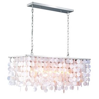 Elsa 5L Nickel Coastal Capiz Shell Linear Chandelier Island Pendant Light Fixture