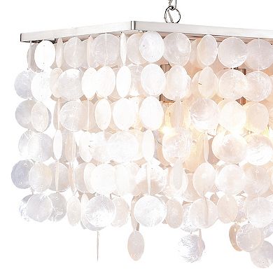 Elsa 5L Nickel Coastal Capiz Shell Linear Chandelier Island Pendant Light Fixture