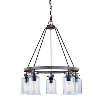 Milone 5 Light Bronze Rustic Wheel Chandelier Clear Glass