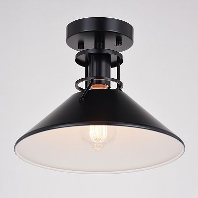 Canton 11.5-in W Black Farmhouse Semi Flush Mount Ceiling Light