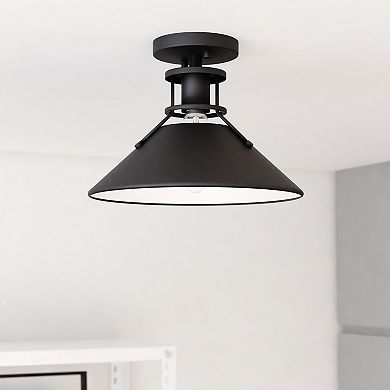 Canton 11.5-in W Black Farmhouse Semi Flush Mount Ceiling Light