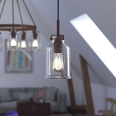 Milone Bronze Rustic Jar Mini Pendant Ceiling Light Clear Glass