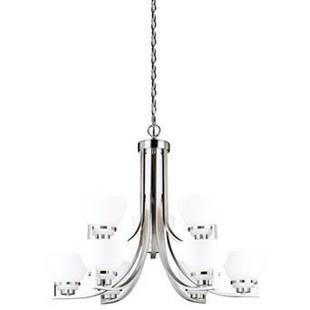 Metropolis 9 Light 2 tier Satin Nickel Chandelier White Glass