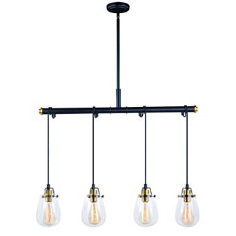 Kassidy 4L Black Industrial Linear Teardrop Chandelier Island Pendant Light Fixture Clear Glass
