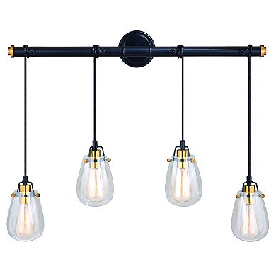 Kassidy 4L Black Industrial Linear Teardrop Chandelier Island Pendant Light Fixture Clear Glass