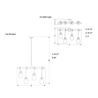 Kassidy 4L Black Industrial Linear Teardrop Chandelier Island Pendant Light Fixture Clear Glass