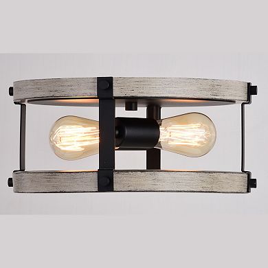 Danvers 13-in W Black and Weathered Gray Farmhouse Flush Mount Cage Ceiling Light Fixture