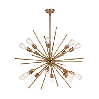 Estelle 36 in Natural Brass Mid Century Modern 16 Light Sputnik Hanging Ceiling Pendant Chandelier