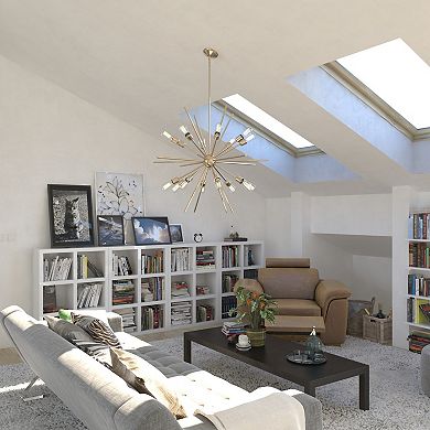 Estelle 36-in Natural Brass Mid Century Modern 16 Light Sputnik Hanging Ceiling Pendant Chandelier