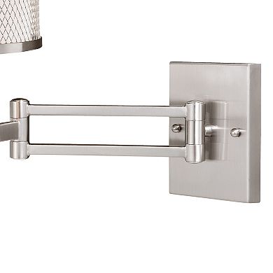 Polk Plug-In Motion Sensor On-Off Swing Arm Wall Lamp Mesh Metal and Fabric Drum Shade