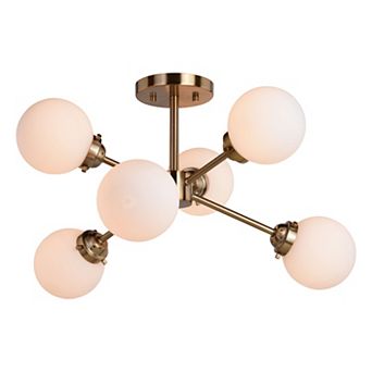 Orbit Brass Mid-Century Modern Sputnik Semi Flush Mount Ceiling Light Fixture White Glass Globes