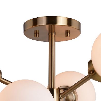 Orbit Brass Mid-Century Modern Sputnik Semi Flush Mount Ceiling Light Fixture White Glass Globes